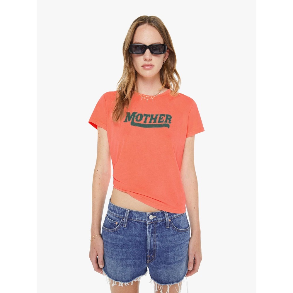 Mother The Lil Goodie Goodie Graphic T-Shirt Coral Orange Green Logo Slim Fit